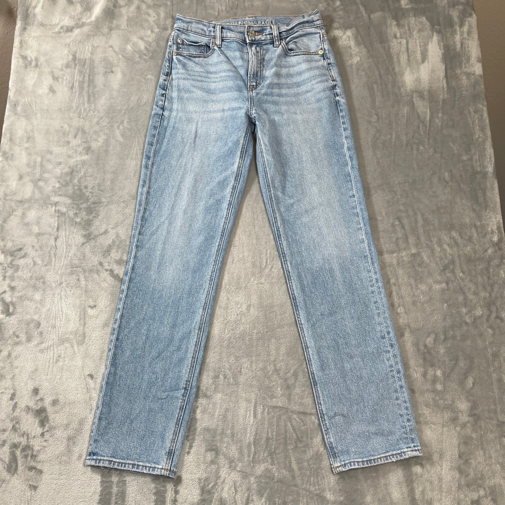 American Eagle Jeans Size 0 Regular Super High-Rise Straight Light Wash Blue - Picture 1 of 7